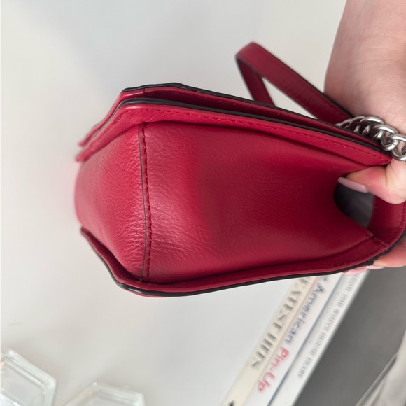 Rebecca Minkoff Leather Chevron Quilted Crossbody Flap Boy Bag Red Silver - Picture 11 of 12